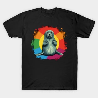 Seal Retro Vintage Sunset Rainbow T-Shirt